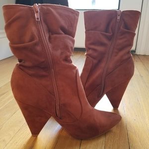 Ruched Cone Heel Ankle Boot